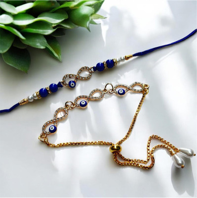 Coscat Bhaiya Bhabhi Evil Eye Rakhi Set for Brother Designer for Unisex Adult Bracelet Evil Eye Kundan Rakhi  Set(Rakhi)
