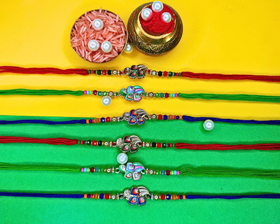 Orangenysha Designer N-RAKI1062-6PCS Mauli Thread Rakhi  Set(6 Rakhi)