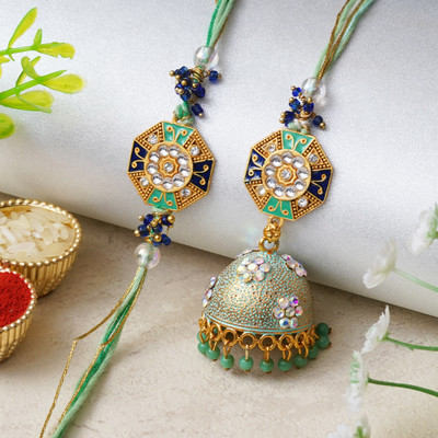 eCraftIndia Designer D1502 Assorted Rakhi  Set(Set of 2 Designer Rakhis, 1 Roli Chawal Pack)