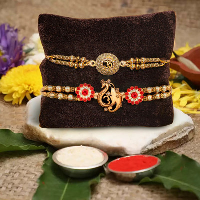 TIED RIBBONS Religious TR-RB22-Setof2Rakh-KK001 Assorted Rakhi, Greeting Card, Chawal Roli Pack  Set(Rakhi Gift for Brother - Set of 2 Brother Rakhi Set with Card Roli Chawal)