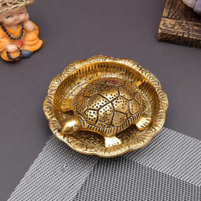 mahakal Metal Feng Shui Golden Tortoise on Glass Plate - 5.5 inches Turtle Showpiece Decorative Showpiece  -  6 cm(Crystal, Gold)
