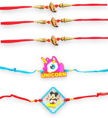 Lakhdatar Mall Designer Fancy Designer Ganesh Ji & Kids Cartoon Rakhi Combo Set Of 5 Mauli Thread Chawal Roli Pack  Set(Fancy Designer Ganesh Ji & Kids Cartoon Rakhi Combo Set Of 5)