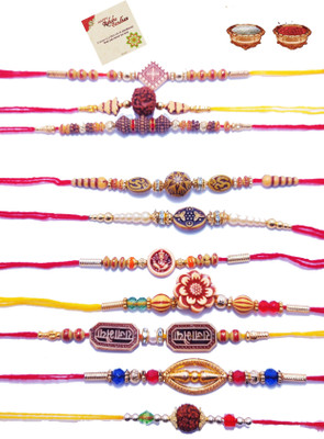 RakhiLove Designer Trending_JM1_Rk RA1_723new Mauli Thread Rakhi  Set(10 Rakhi , One Greting card & One Roli Chawl)