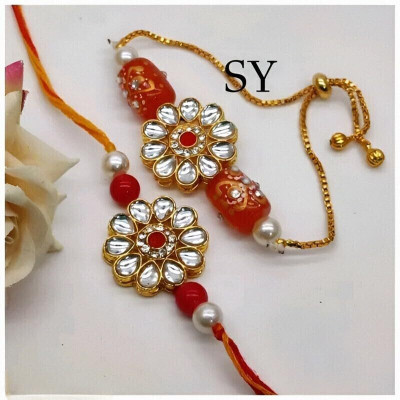 Aamrapali Silver Gems Bhaiya Bhabhi Rakhi(UJ)-15-AP:P3 Mauli Thread Rakhi  Set(2 Rakhi)