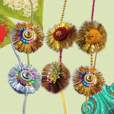 Kidzoo Designer Combo Of Rakhi Set - Handmade Multicolor Frill Rakhi Set of 6 Multicolour Assorted Rakhi  Set(6 Rakhi Set)