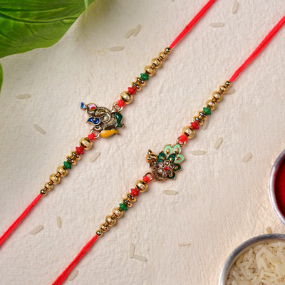 The Stone Aisle Thread Rakhi - 1830 Assorted Rakhi  Set(2 Rakhis, 1 Roli, 1 Chawal)