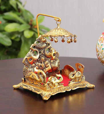 BattlePoint Krishna idol Metal Singhasan for Laddu Bal Gopal for Pooja,Religious Gift item Decorative Showpiece  -  11 cm(Metal, Gold)