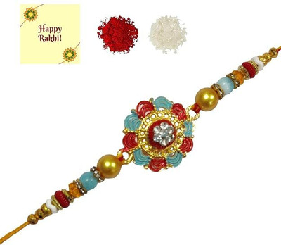 Dms Retail Thread Set of 1 Floral Designer Rakhis with Roli Chawal Assorted Rakhi  Set(1 Rakhi)
