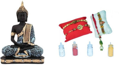 GOLDILUXE Religious Rakhi-0101 Mauli Thread Showpiece  Set(1 Rakhi combo set with Buddha statue)