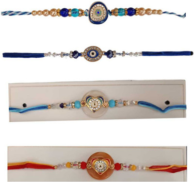 MARWARI TRADERS Designer AD stone work evil eye rakhi Assorted Rakhi  Set(Rakhi pack of 4)