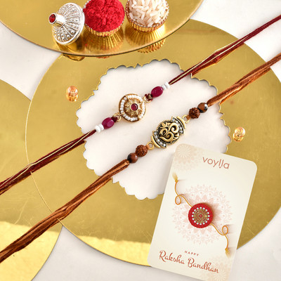 Voylla Thread Traditional And Divine Motifs Pack Of 2 Thread Rakhis Mauli Thread Chawal Roli Pack  Set(Pack of 2)