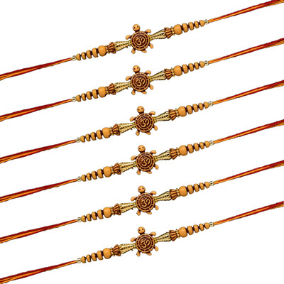 Saugat Traders Religious Pack of 6 OM Rakhi for Brother - Kachua with OM Rakhi Combo Assorted Rakhi, Chawal Roli Pack  Set(Set of 6 Om Rakhi for Bhai - Tortoise with OM Rakhi)