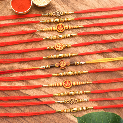 Poorak Designer 23RK_8RD_CR Assorted Rakhi, Greeting Card, Chawal Roli Pack  Set(12 Rakhi)