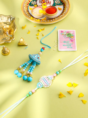 NVR Bhaiya Bhabhi NVR1181-N Mauli Thread Chawal Roli Pack  Set(1 Rakhi, 1 Lumba)