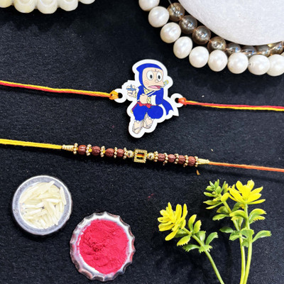 Rakhilo Designer Trendy_JML_2622_HARSHER_BK2_060 Assorted Chawal Roli Pack  Set(2RAKHI-1bhaiya And 1KIDS RAKHI,TIKKA CHAWAL PACK WITH GREETINGS)