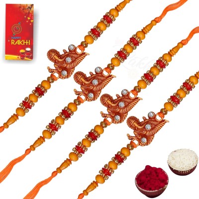 Rakhi Creation Rakhi, Bracelet, Chawal Roli Pack, Greeting Card  Set(Package Contains 4 Rakhi With Free Roli ,Chawal And Greeting card pack)