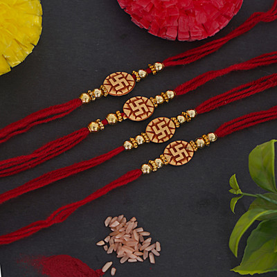 RHYTHM GIFT4U Designer Swastick Rakhi Combo 4 pcs. Mauli Thread Rakhi  Set(Pack of 4)