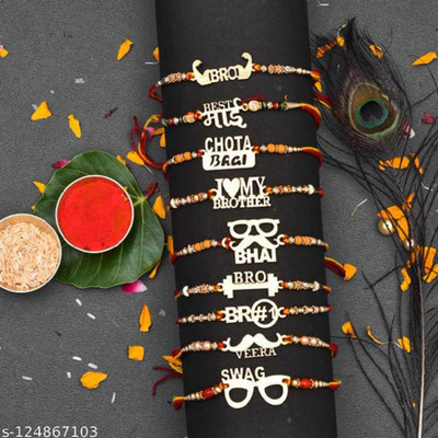 SG Creations Religious SGRKI032 Mauli Thread Rakhi  Set(9)