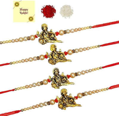 Dms Retail Thread Rakhi for Brother with Roli Chawal Combo of 4 Assorted Rakhi  Set(4 Rakhi)
