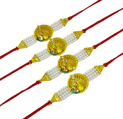 Dms Retail Thread Set OF 4 Strand Bracelet Rakhi with Roli Chawal Assorted Rakhi  Set(4 Rakhi)