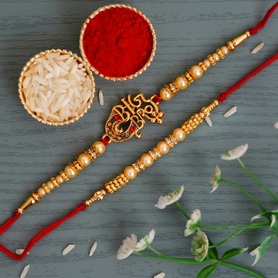 Anil Rakhi Designer D1171 Assorted Rakhi  Set(2 N Rakhi, 1 Roli Chawal)