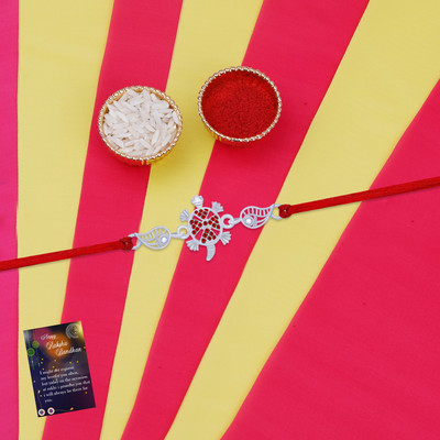 NM CREATION Designer RKOJW-4338 Mauli Thread Greeting Card  Set(1 Bhabhi Rakhi With Roli Chawal And Raksha Bandhan Greeting Card)