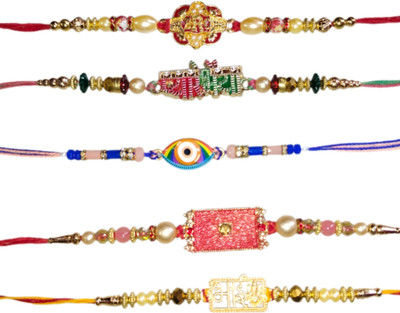 SG Creations Religious RKS011 Kundan Rakhi  Set(5 Rakhis)