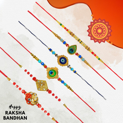 Rhtdm Designer Rakhi Combo Unique Pack | Rakhi Set of 6 | Fancy Design Mauli Thread Rakhi  Set(6 Rakhi Set)