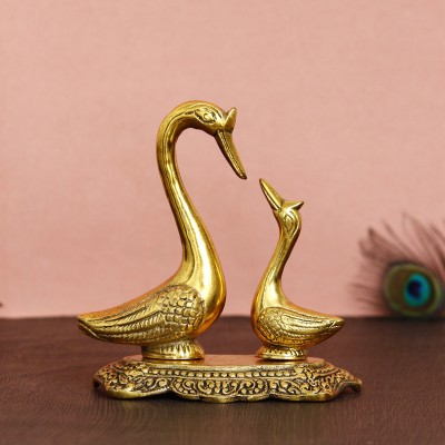 eCraftIndia Loving Golden Swan Couple 6Inch Figurine Decorative Showpiece  -  15 cm(Metal, Gold)