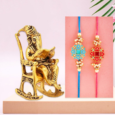 Ascension Designer Stone Flower Design Rakhi With Chair Ganesh ji & Roli Tilak Assorted Rakhi, Chawal Roli Pack Set(2 Designer Rakhi, With 1 Ganesh Ji Seating On Chair, & Roli Tilak Gift for Brother) Ascension Designer Stone Flower Design Rakhi With Chair Ganesh ji & Roli Tilak Assorted Rakhi, Chawal Roli Pack Set(2 Designer Rakhi, With 1 Ganesh Ji Seating On Chair, & Roli Tilak Gift for Brother)