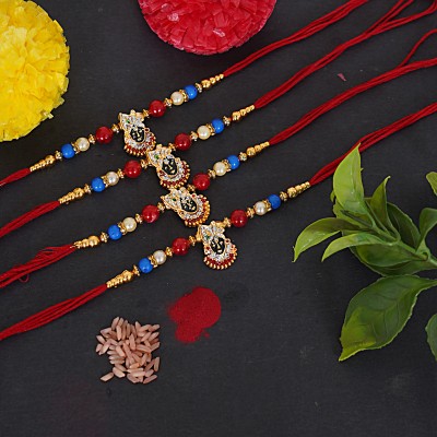 Banna Art Religious 4 pcs Khatu Shyam Rakhi | Bhai Rakhi | Fancy Rakhi | Designer Rakhi|.. Mauli Thread Rakhi  Set(4 Pcs Khatu Rakhi | Bhai Rakhi | Fancy Rakhi | Rakhi|, Roli Tilak Pack)