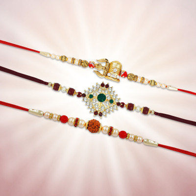 R A Enterprises Thread R-A-EN_12-3 Mauli Thread Chawal Roli Pack  Set(3 Rakhi, 1 Roli, 1 Chawal)