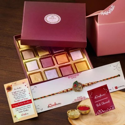 eCraftIndia Designer D1159P6C6CC11 Assorted Rakhi  Set(1 Peacock Rakhi, 1 Assorted Chocolate Box 16 Pcs, 1 Roli Chawal Pack, 1Card)