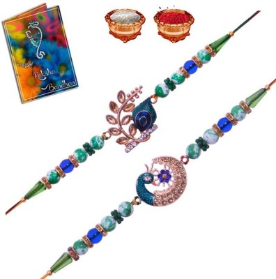 NAWEMA Thread N-RU-TB Mauli Thread Rakhi, Greeting Card, Chawal Roli Pack  Set(2 Rakhi, 1 Card, 1 Roli Chawal set)