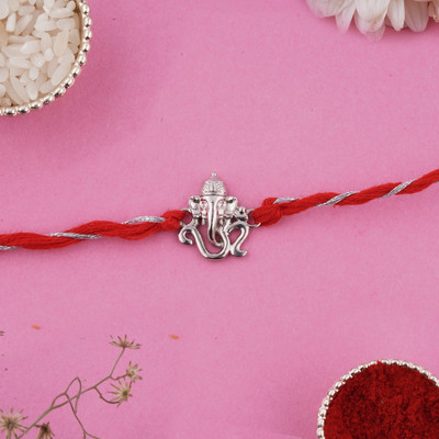 ZALKARI Thread ZLRH-1017 Silver Rakhi, Chawal Roli Pack  Set(1)