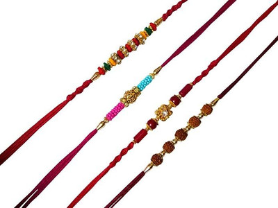 Dms Retail Religious Rakhi For Brother With Roli Chawal/Rakhi Set Pearl Rakhi  Set(4)