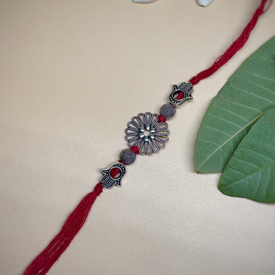 Shubh Sukkhi Handmade Oxidised Flower With Hand Design Mauli Thread Rakhi  Set(1 rakhi)