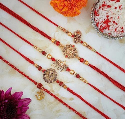 PDR Poonam Designer PD-Fancy Rakhi For Brother With Roli Chawal Mauli Thread Rakhi  Set(5 Pieces Rakhi (Random Design) For Brother With 1 Roli & 1 Chawal)