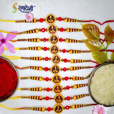 PDR Poonam Religious PD-Rakhi for Brother Chawal Roli Pack Set-D266 Mauli Thread Envelope  Set(Rakhi set 10 Pieces with 1 pack rice and roli)