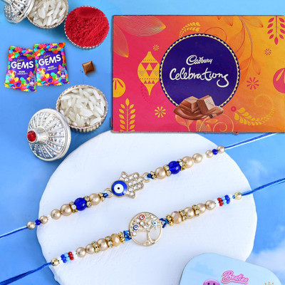 CraftVatika Designer RAKHI452-MCCOMBO Assorted Rakhi  Set(Rakhi For Brothers Rakhi Set Of 2 Rakhi With Chocolate Box Rakhi Combo Set)