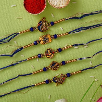 Anil Rakhi Designer D1241 Assorted Rakhi  Set(5 N Rakhi, 1 Roli Chawal)