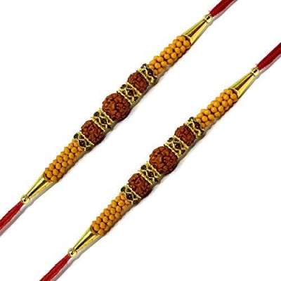 P A HEALTH AND FITNESS Rudraksh pa_2rakhicombo08 Gold Finish, Pearl, Kundan Rakhi, Chawal Roli Pack  Set(2 Rakhi, 1 Chawal Roli Pack)