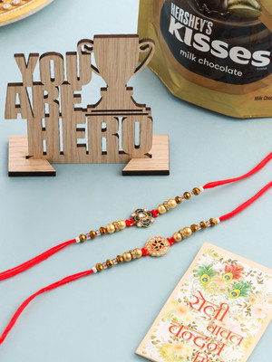 NVR Thread NVR1209C Mauli Thread Chawal Roli Pack  Set(2 Rakhi with Chocolate & MDF Stand)