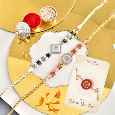 Voylla Thread Men's Divine Om Thread Rakhis Mauli Thread Chawal Roli Pack  Set(rakhi set of 2 with roli chawal)