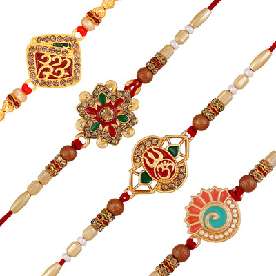 Stefan Thread RACO001026 Gold Finish Rakhi  Set(Pack of 4)