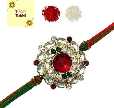 Dms Retail Thread Kundan Rakhi For Brother With Roli Chawal Assorted Rakhi  Set(1 Rakhi)