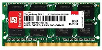 Simmtronic 1333MHz DDR3 4 GB (Single Channel) Laptop (4GB DDR3 1333MHz)