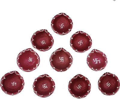 gitfforyou Terracotta (Pack of 10) Table Diya Set(Height: 3 inch)