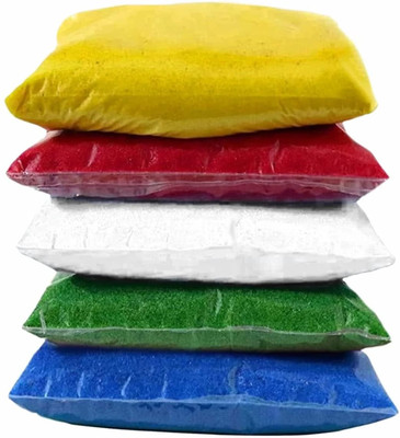 Raga Plus Pack of 5 Rangoli Powder(Yellow, Red, White, Green, Blue)
