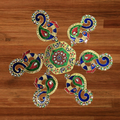 Tiny Shiny Peocock Meena Stone Handcrafted Re-arrangeable Rangoli Design Rangoli Stencil